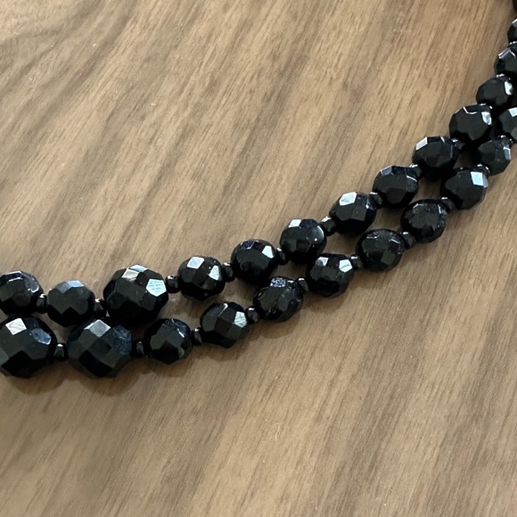 Vintage! 2 Austrian Black Crystal Double Strand Necklaces - Picture 8 of 9